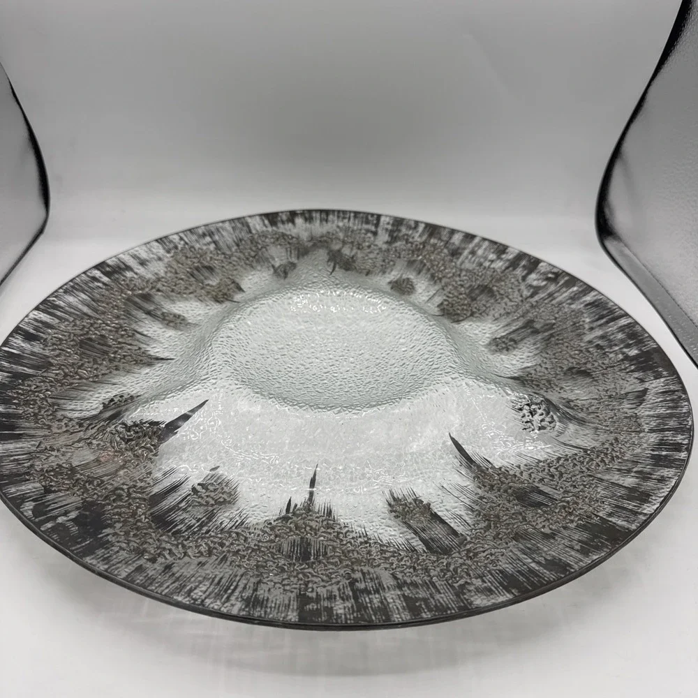 Dorothy Thorpe MCM Silver Overlay Chip And Dip Oyster Large Glass Tray 16
